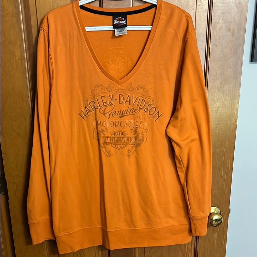 Harley-Davidson Orange Long Sleeve V-Neck Top